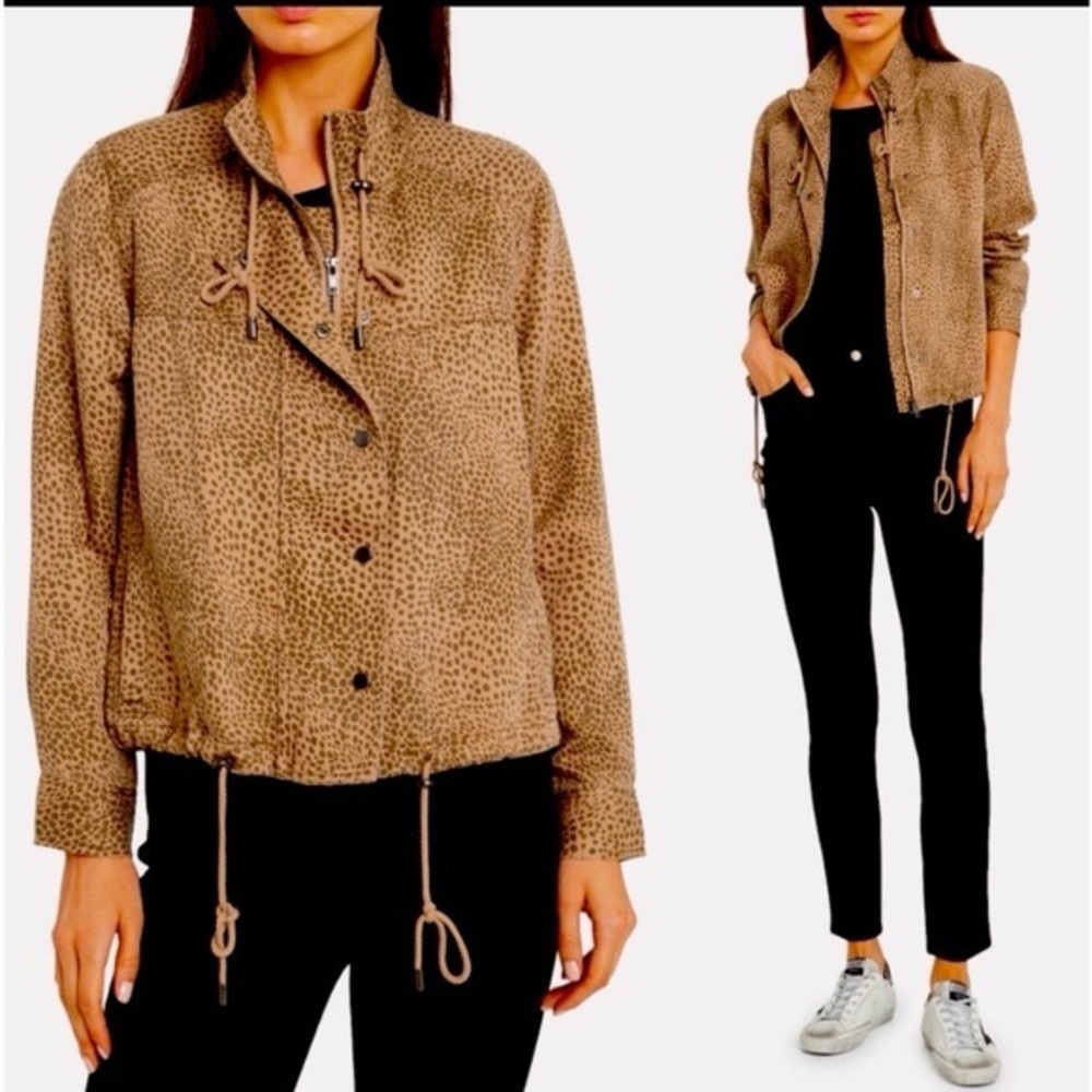 Rails Womens Cheetah Print Utility Jacket Tan Brown Zip Front Funnel Neck Small